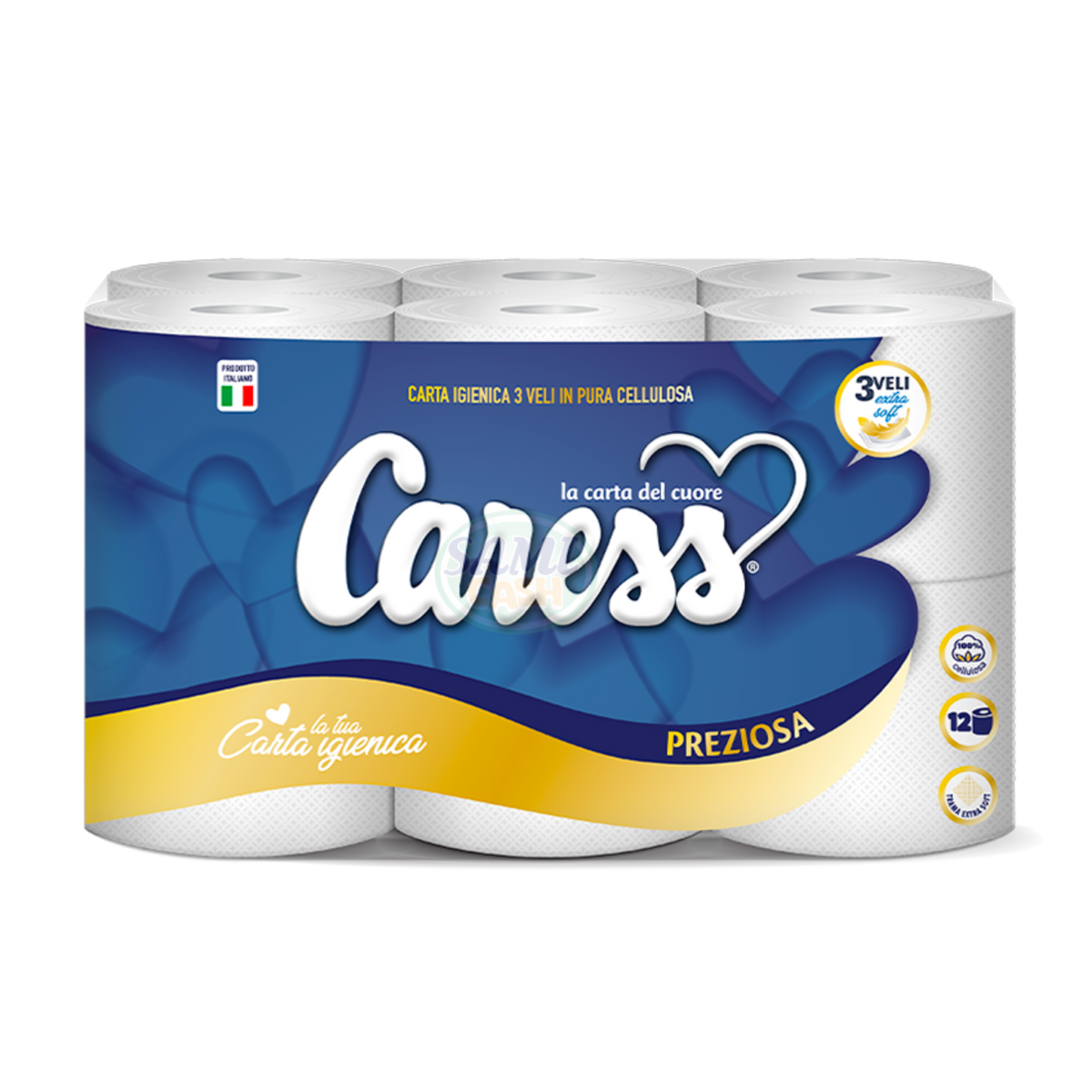 Carta Igienica Caress 12R 3 Veli Preziosa Pack da 6 Totale Rotoli 72