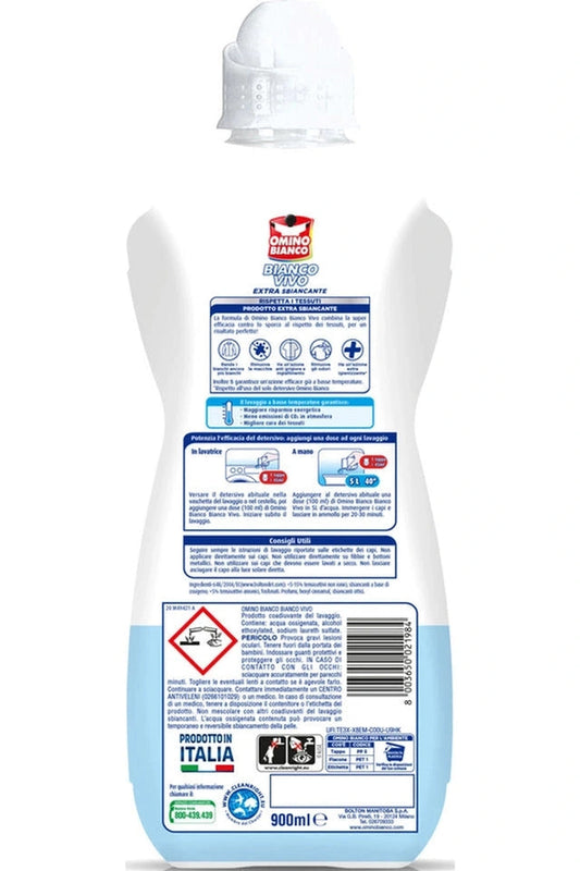 Additivo Omino Bianco Bianco Vivo 900ml – Potenzia il Bucato Bianco, Rimuove le Macchie e Ravviva i Tessuti