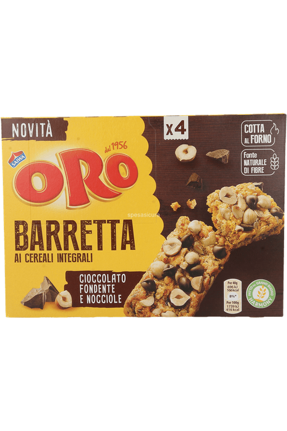 5X Oro Saiwa - Oro Barretta ai Cereali Integrali e al Cioccolato Fondente e Nocciole 160 g - Barrette, Snack