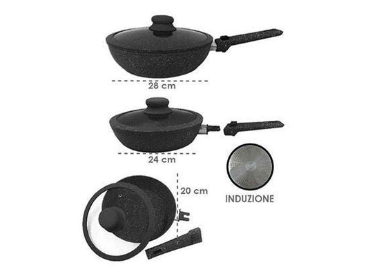 DGBavaria Set Batteria Padelle 14 Pezzi Nere con Mestoli – Antiaderenti, Pratiche e Resistenti