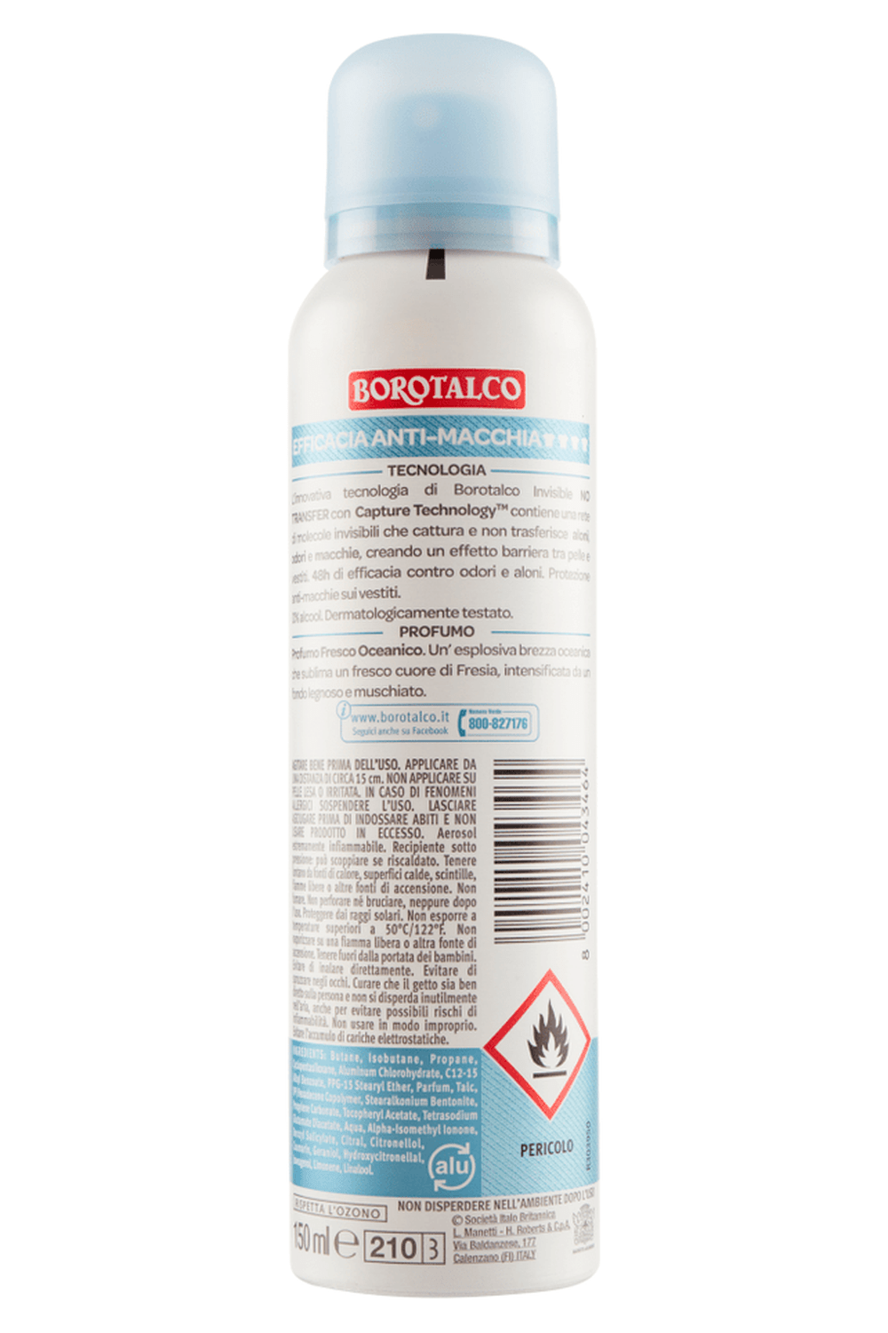 Deodorante Borotalco 150ml Spray Invisibile Azzurro