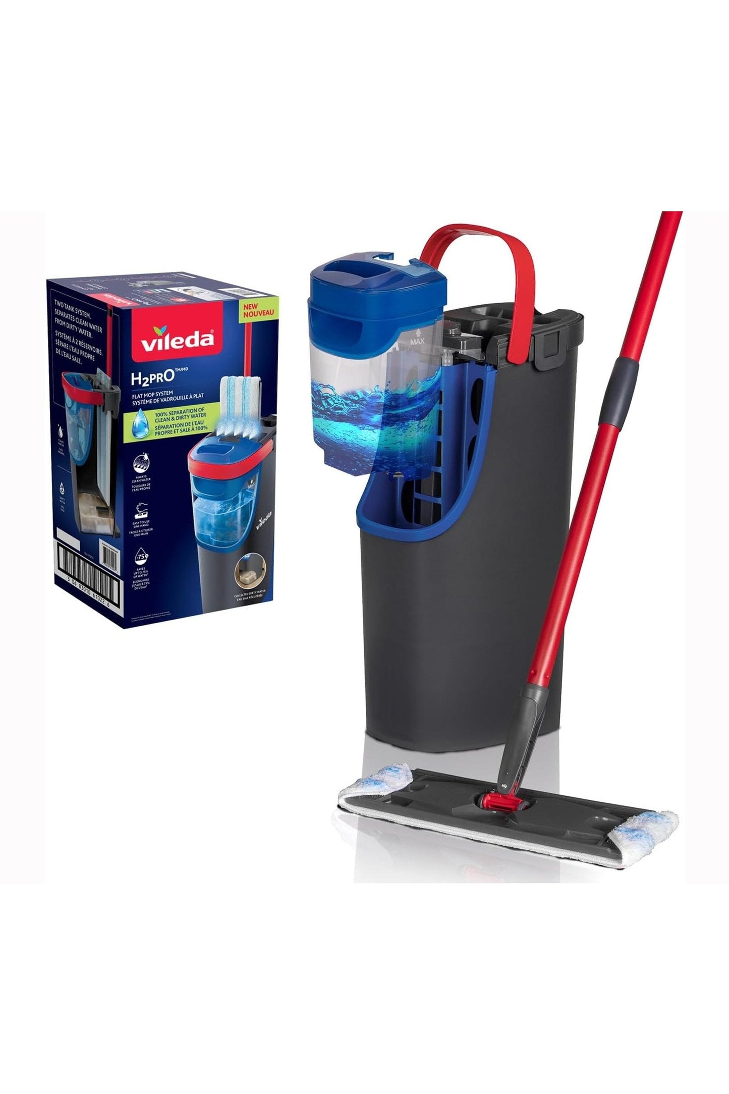 Vileda H2Pro FlatMop Sistema Doppia Vasca Mop Microfibra
