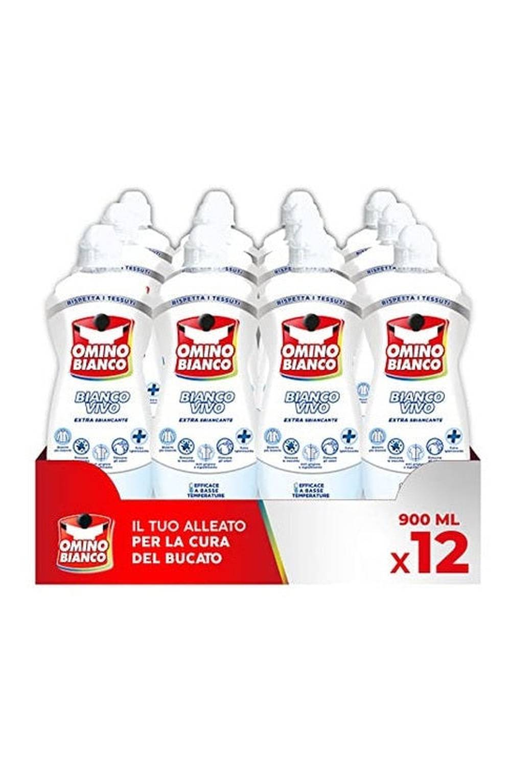 Additivo Omino Bianco Bianco Vivo 900ml – Potenzia il Bucato Bianco, Rimuove le Macchie e Ravviva i Tessuti