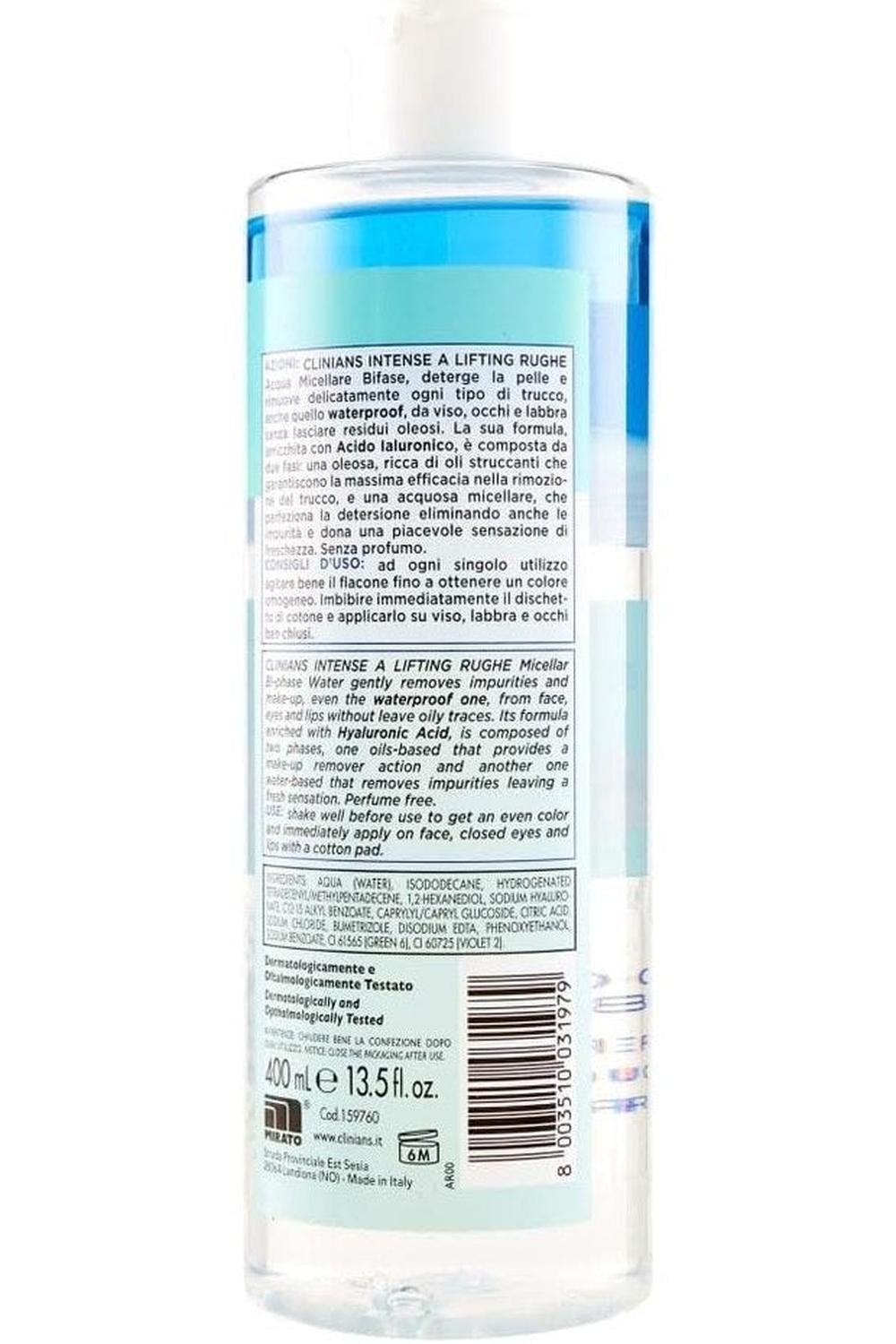 Acqua Micellare Bifasica Clinians 400ml – Struccante Delicato e Efficace per Viso, Occhi e Labbra, anche Waterproof