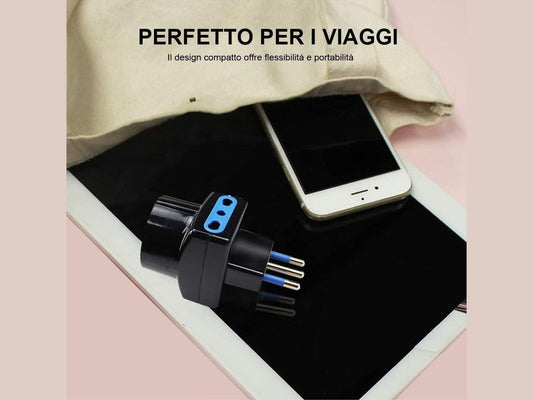 Adattatore 3 Uscite con Spina 16A+T e 2 Prese Bivalenti con Schuko – Colori Nero e Bianco