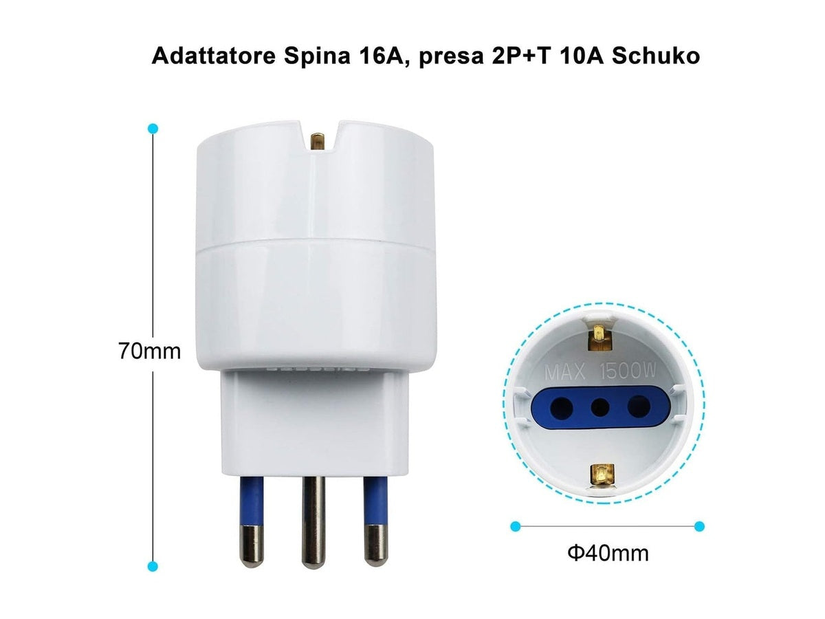 Schuko Socket to 16A+T Plug Adapter – Black and White Colors
