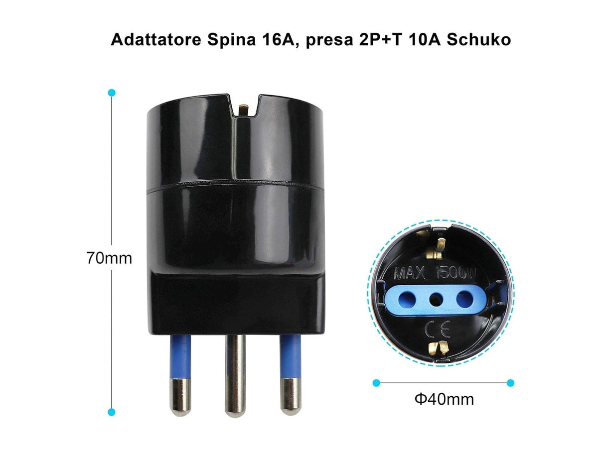 Schuko Socket to 16A+T Plug Adapter – Black and White Colors