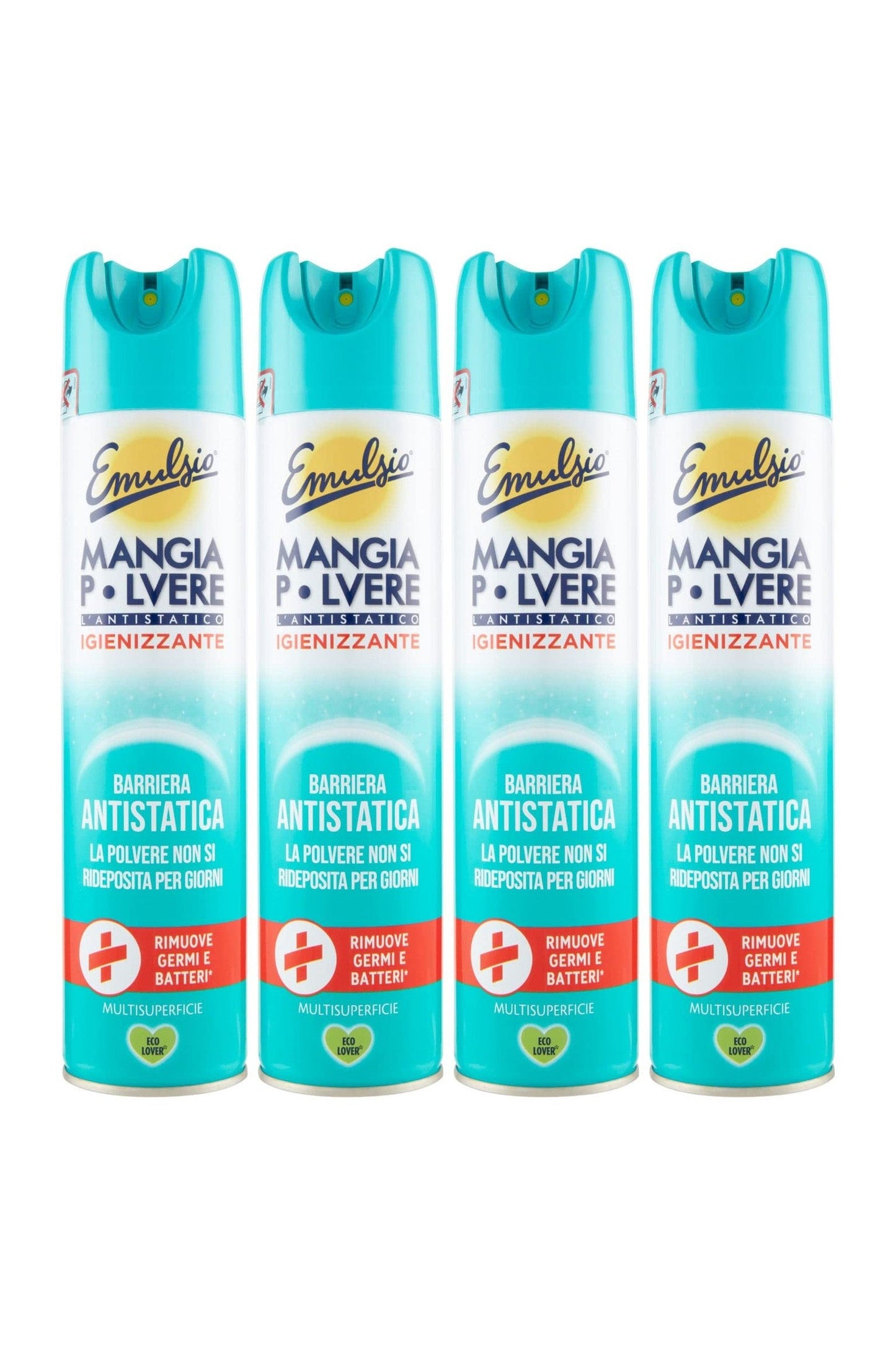 Emulsio Mangia Polvere 4x L'antistatico Igienizzante Multisuperficie Rimuove Polvere Germi e Batteri - 4 Flaconi Spray da 300ml ognuno