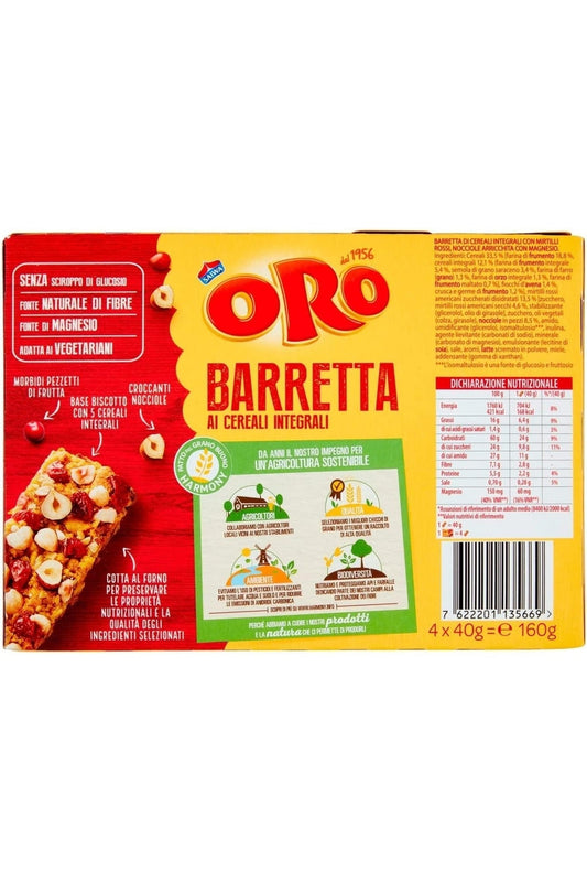 Barretta Oro Saiwa 160g – Cereali Integrali con Mirtilli Rossi e Nocciole – Snack Gustoso ed Energetico