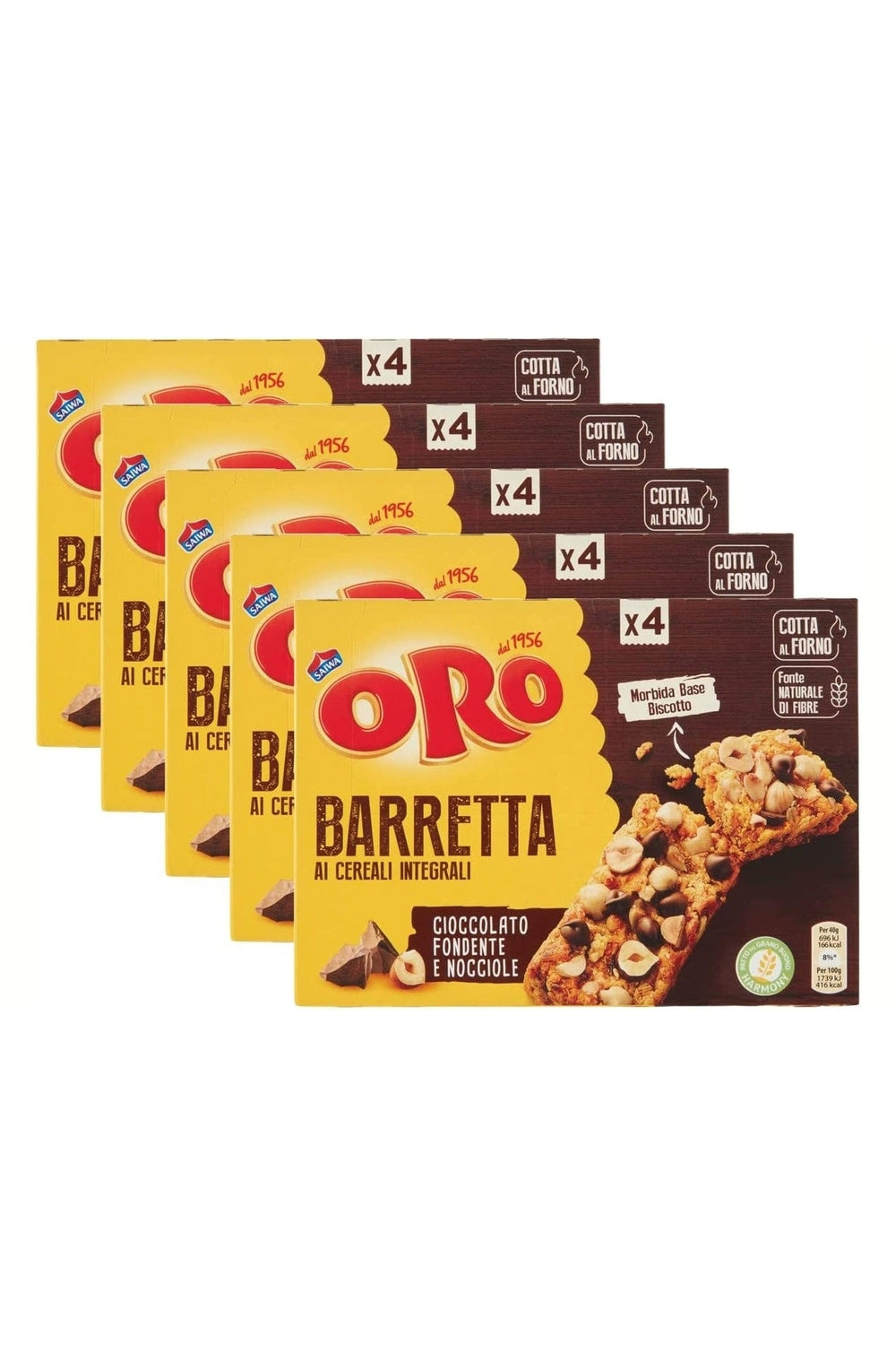 5X Oro Saiwa - Oro Barretta ai Cereali Integrali e al Cioccolato Fondente e Nocciole 160 g - Barrette, Snack