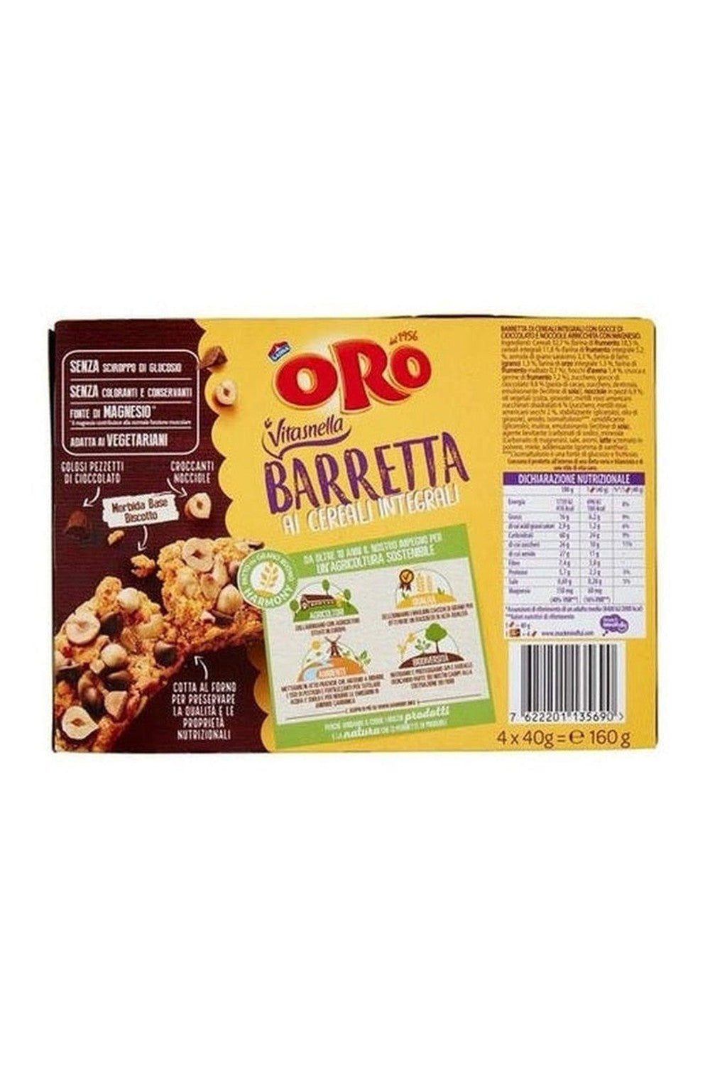 5X Oro Saiwa - Oro Barretta ai Cereali Integrali e al Cioccolato Fondente e Nocciole 160 g - Barrette, Snack