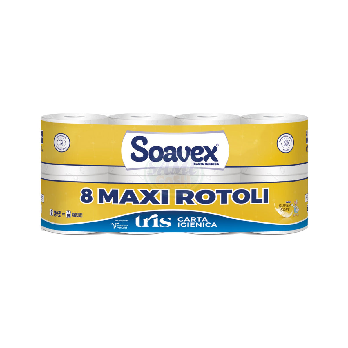 Carta Igienica Maxi Soavex 8Rot 3Veli Pack da 5 - Totale Rotoli 40