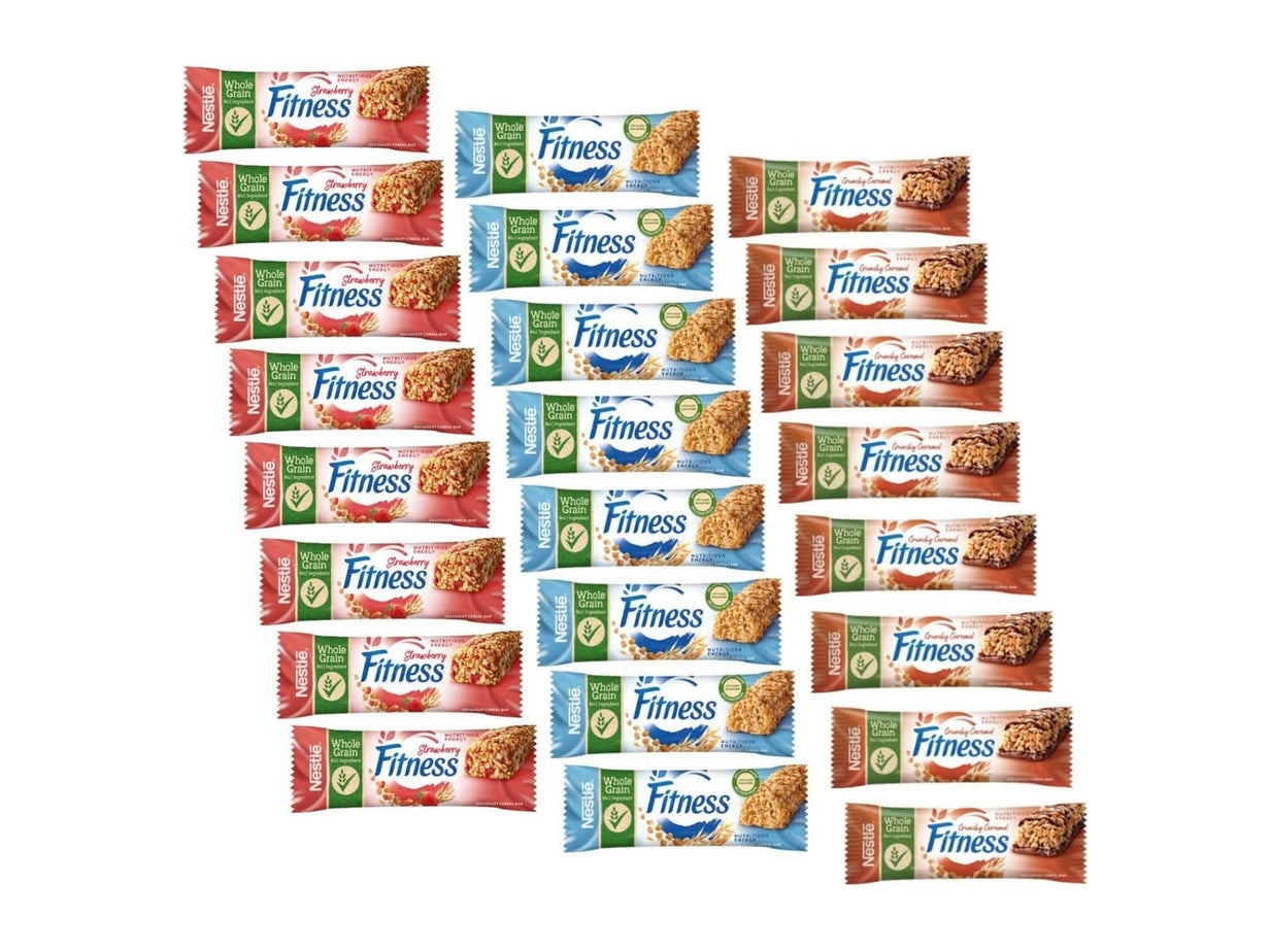 Nestlé Fitness Barrette Cereali – 8 Pz, Caramello, Original, Fragola & Cereali | Snack Colazione in 3 Gusti Golosi
