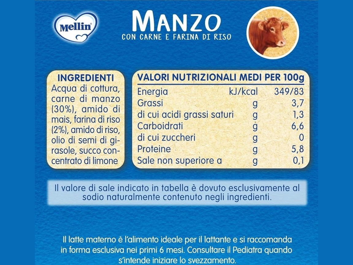 Omogeneizzato Mellin 80g Vitello – Confezione da 4 Pz per Neonati e Bambini