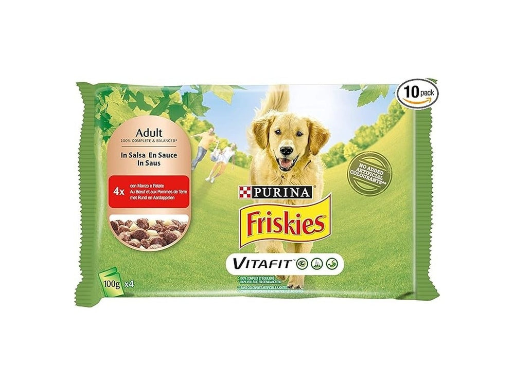 Friskies Bocconcini per Cani – 4x85g, Manzo e Patate in Salsa, Nutrienti e Gustosi