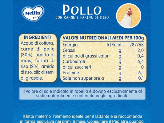 Omogeneizzato Mellin 80g Pollo – Confezione da 4 Pz per Neonati e Bambini