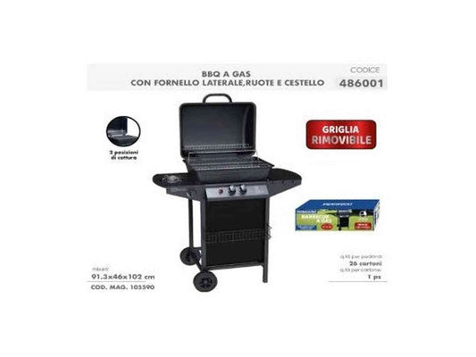Barbecue a Gas 91,3x46x102 cm con Fornello e Ruote – DGBAVARIA G2083