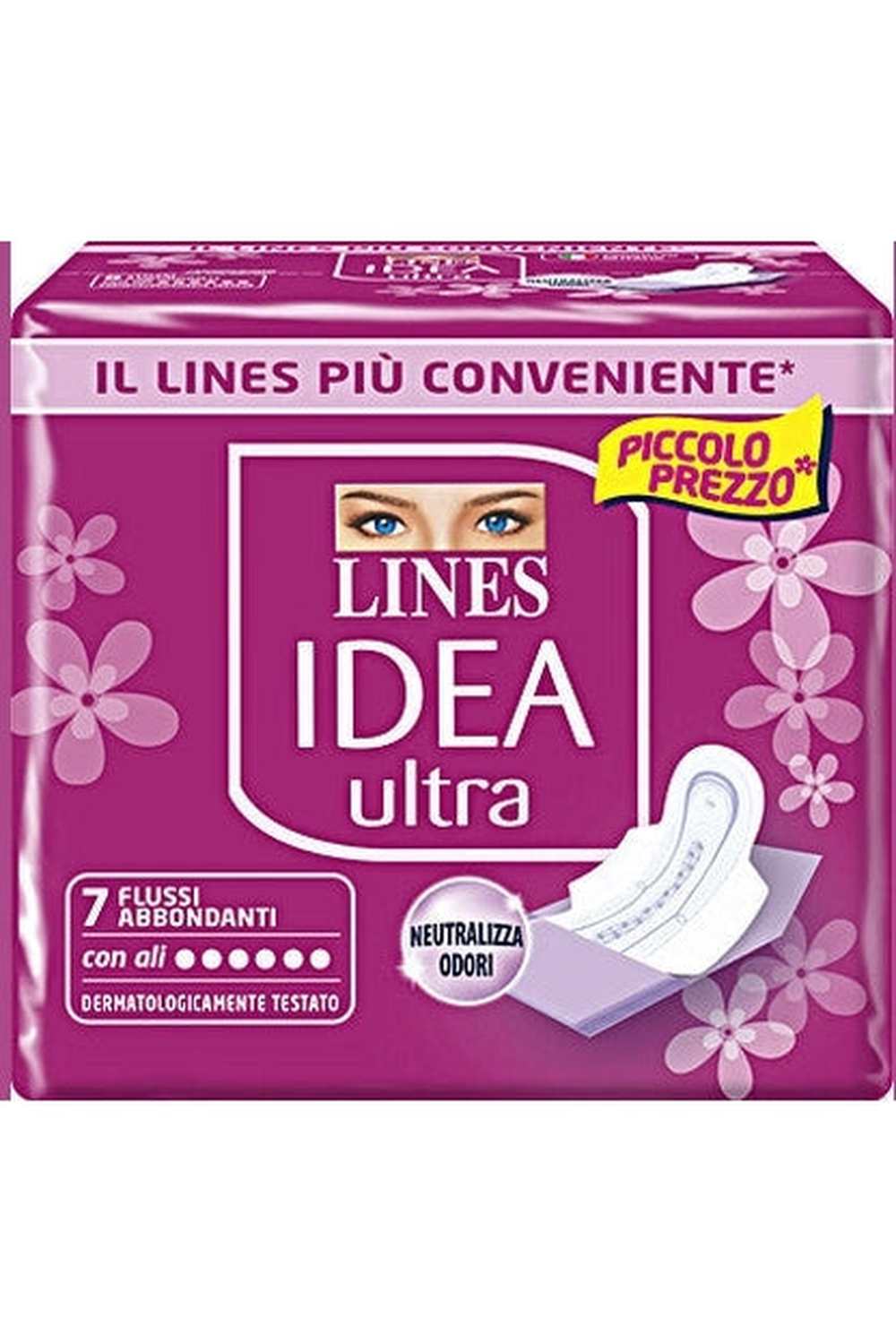 Lines Idea Ultra Flussi Abbondanti – Assorbenti con Ali, Ultra Sottili e Super Assorbenti, Confezione da 7 Pezzi