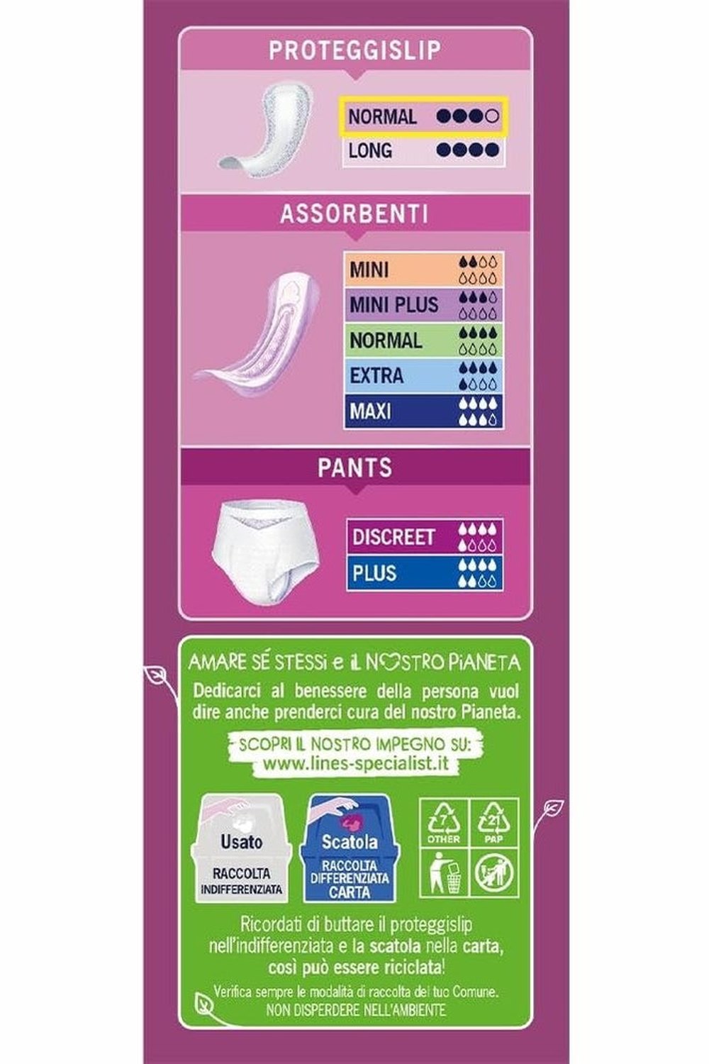Lines Specialist Lady Proteggislip Normal – Ultra Sottili, Zero Odore, Per Incontinenza Donna, Formato Scorta