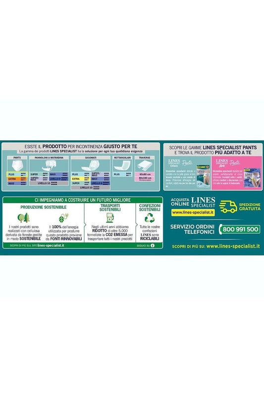 Lines Specialist Pants Plus Unisex – Mutandine Assorbenti Zero Odore, Massima Protezione, Taglia L