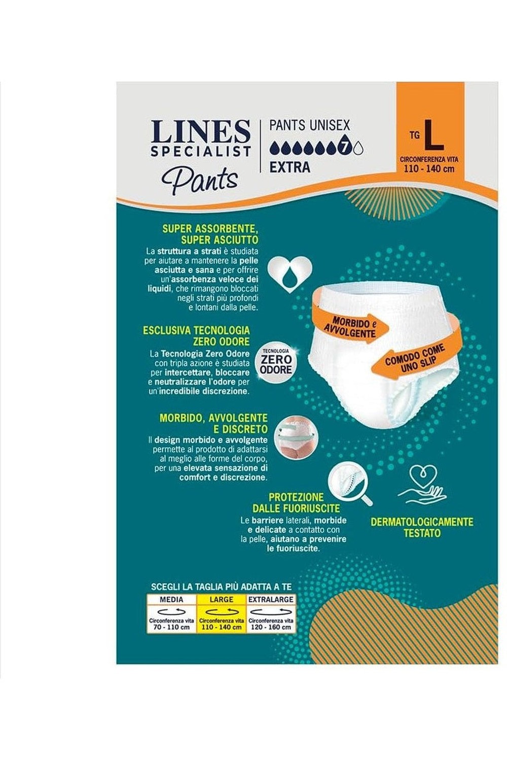 Lines Specialist Unisex Extra Pants Large – Pannolone a Mutandina, Alta Protezione per Incontinenza, Confezione da 7 Pezzi