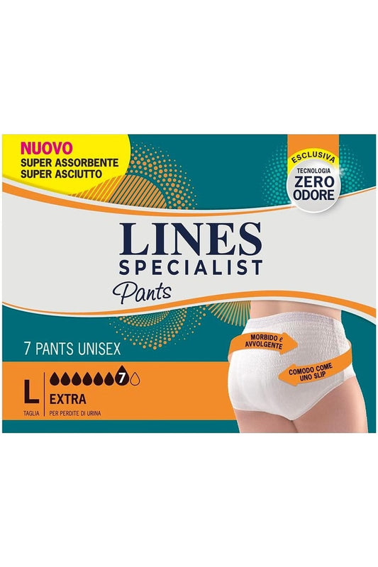 Lines Specialist Unisex Extra Pants Large – Pannolone a Mutandina, Alta Protezione per Incontinenza, Confezione da 7 Pezzi