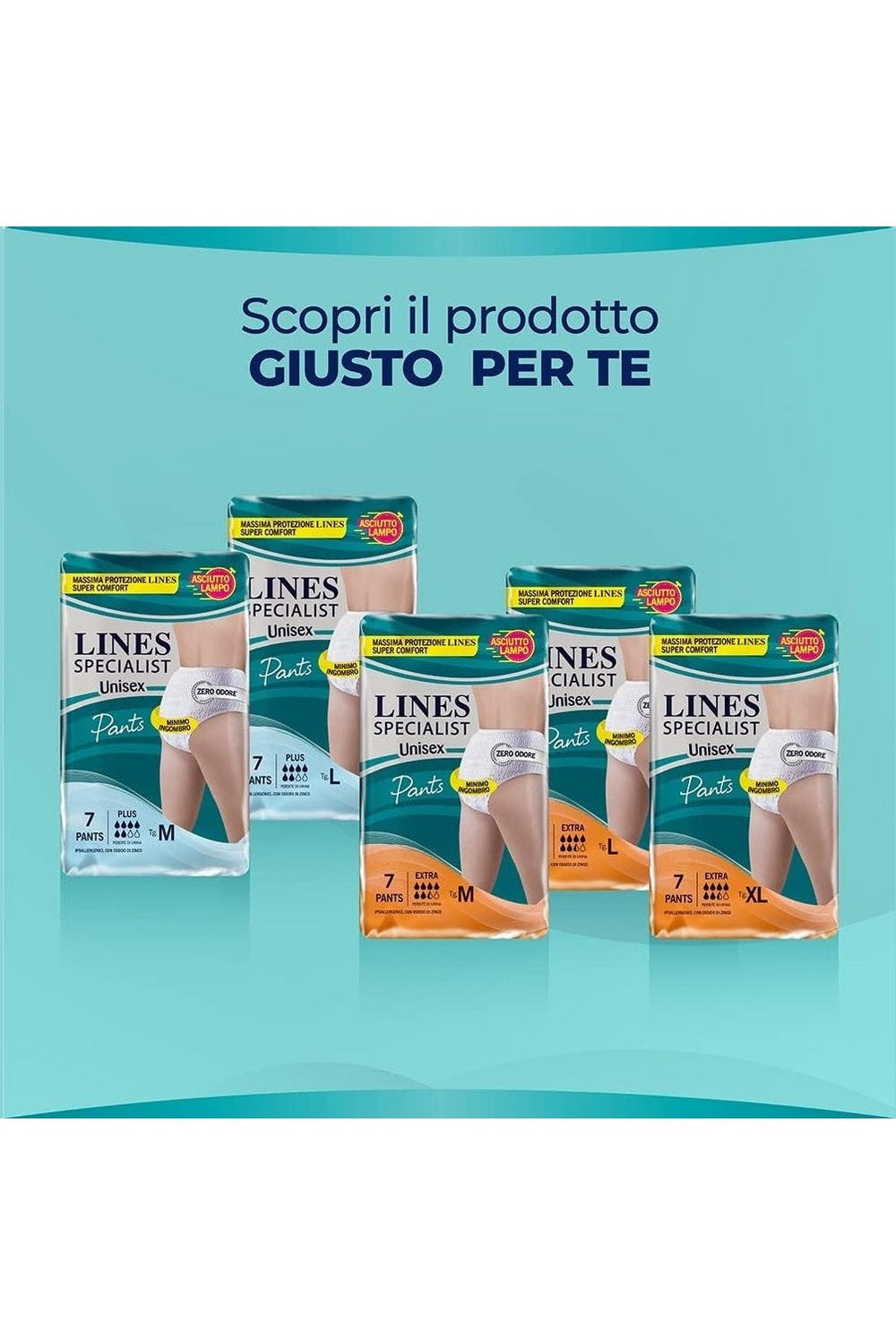 Lines Specialist Unisex Extra Pants Large – Pannolone a Mutandina, Alta Protezione per Incontinenza, Confezione da 7 Pezzi
