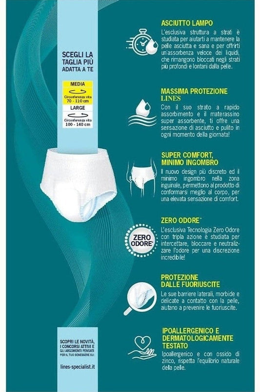 Lines Specialist Unisex Pants Plus – Pannolone a Mutandina Taglia M, Alta Protezione fino a 12h, Zero Odore, Confezione da 7 Unità (Copia)