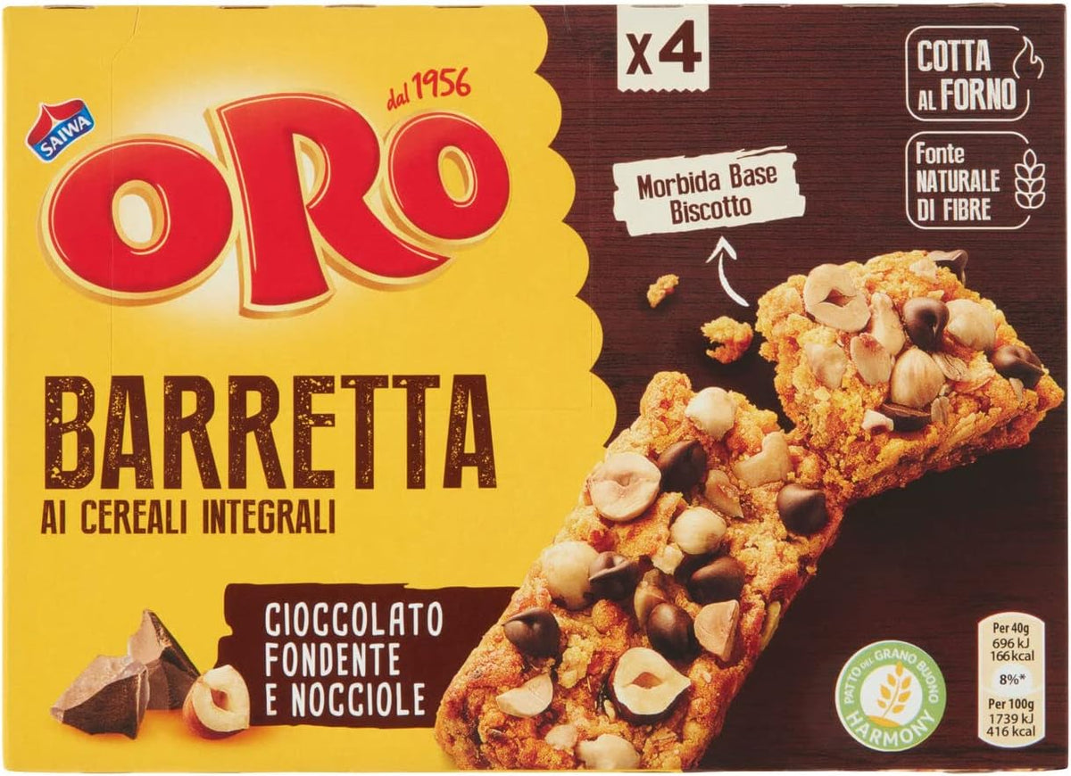 Oro Saiwa 4x160g Barrette Cereali Integrali Cioccolato e Nocciole 10pz