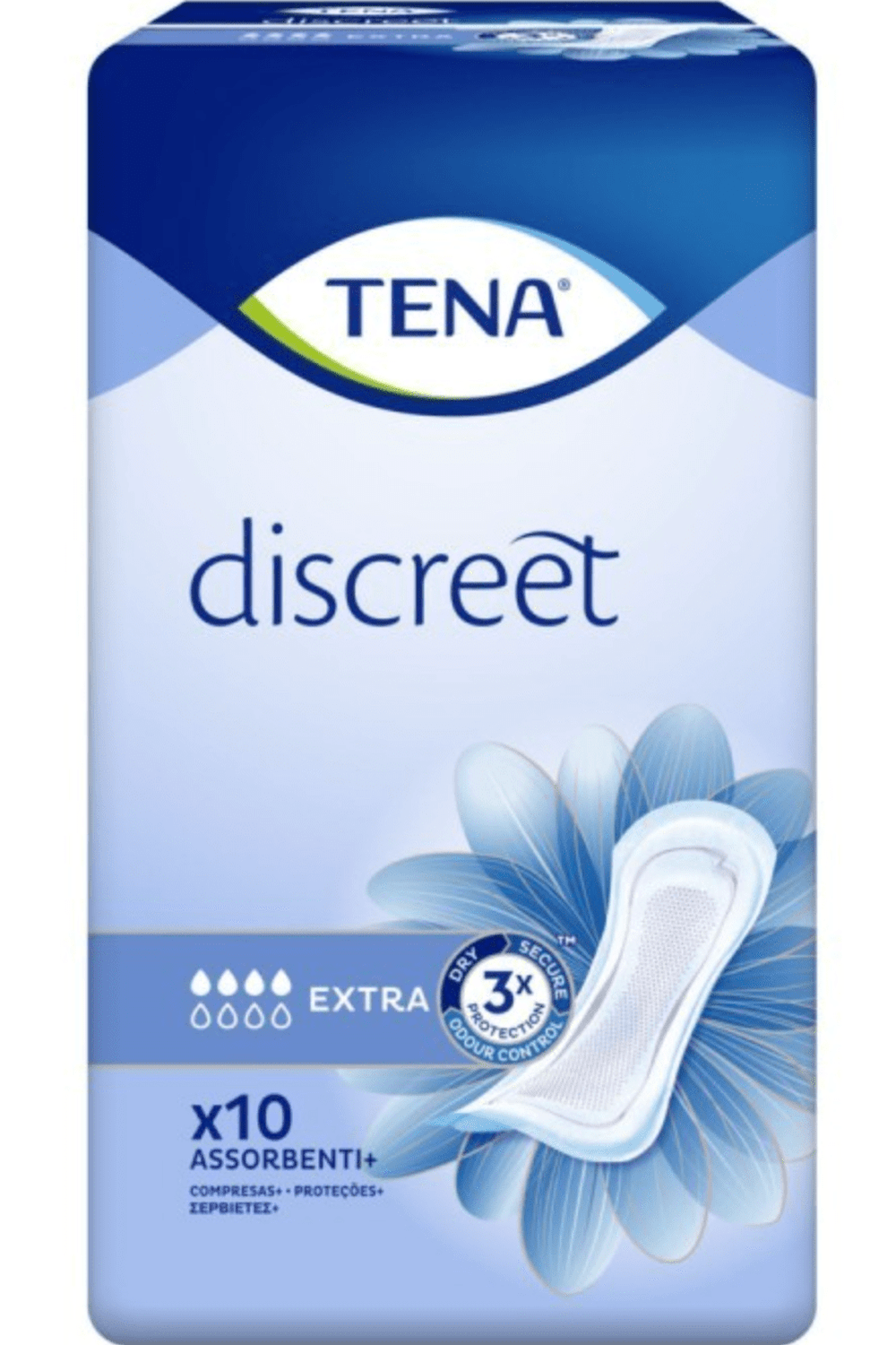 TENA Discreet Extra 10pz β Protezione Avanzata per Perdite Urinarie Moderate con Cura della Pelle Sensibile
