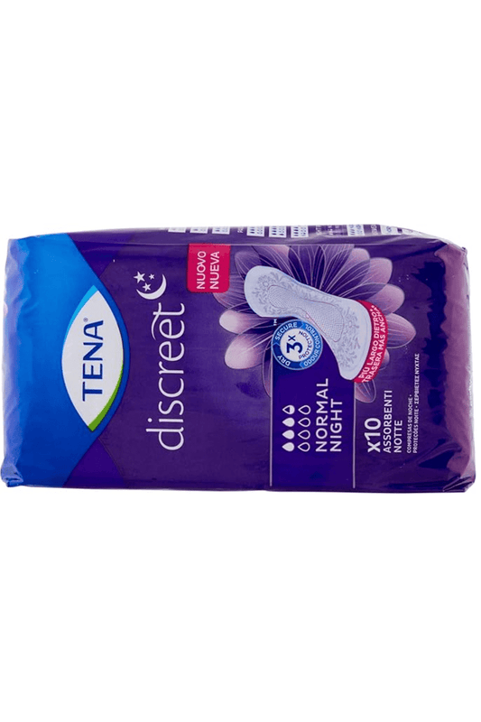 TENA Discreet Normal Night 10pz – Protezione Notturna Discreta per Perdite Urinarie Leggere con Cura della Pelle Sensibile