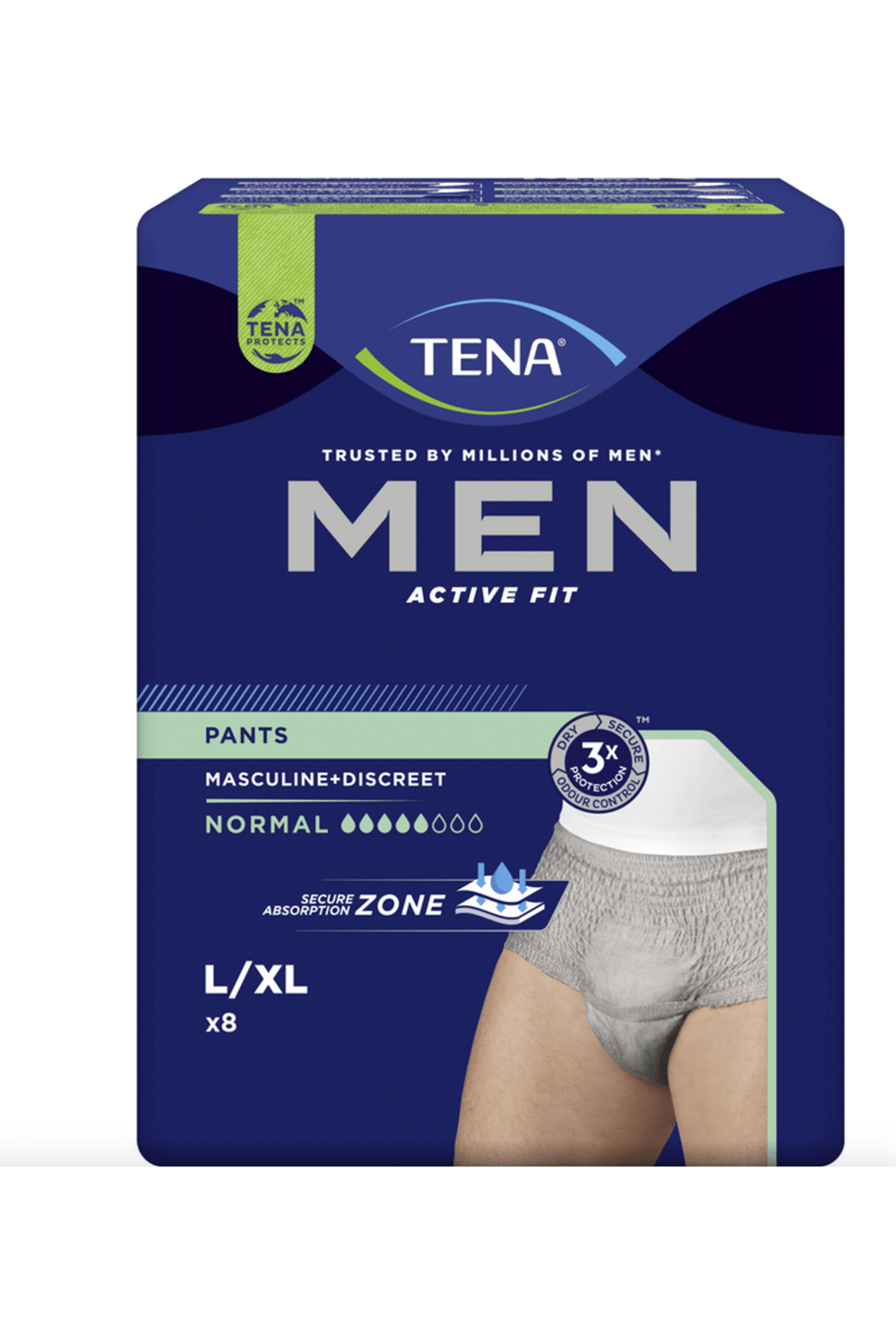 TENA Men Pants Normal L/XL PZ.8 – Mutandine Assorbenti Uomo per Incontinenza Leggera, Taglia L/XL