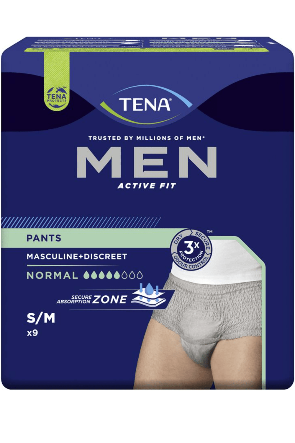 TENA Men Pants Normal S/M PZ.9 – Mutandine Assorbenti Uomo per Incontinenza Leggera, Taglia S/M