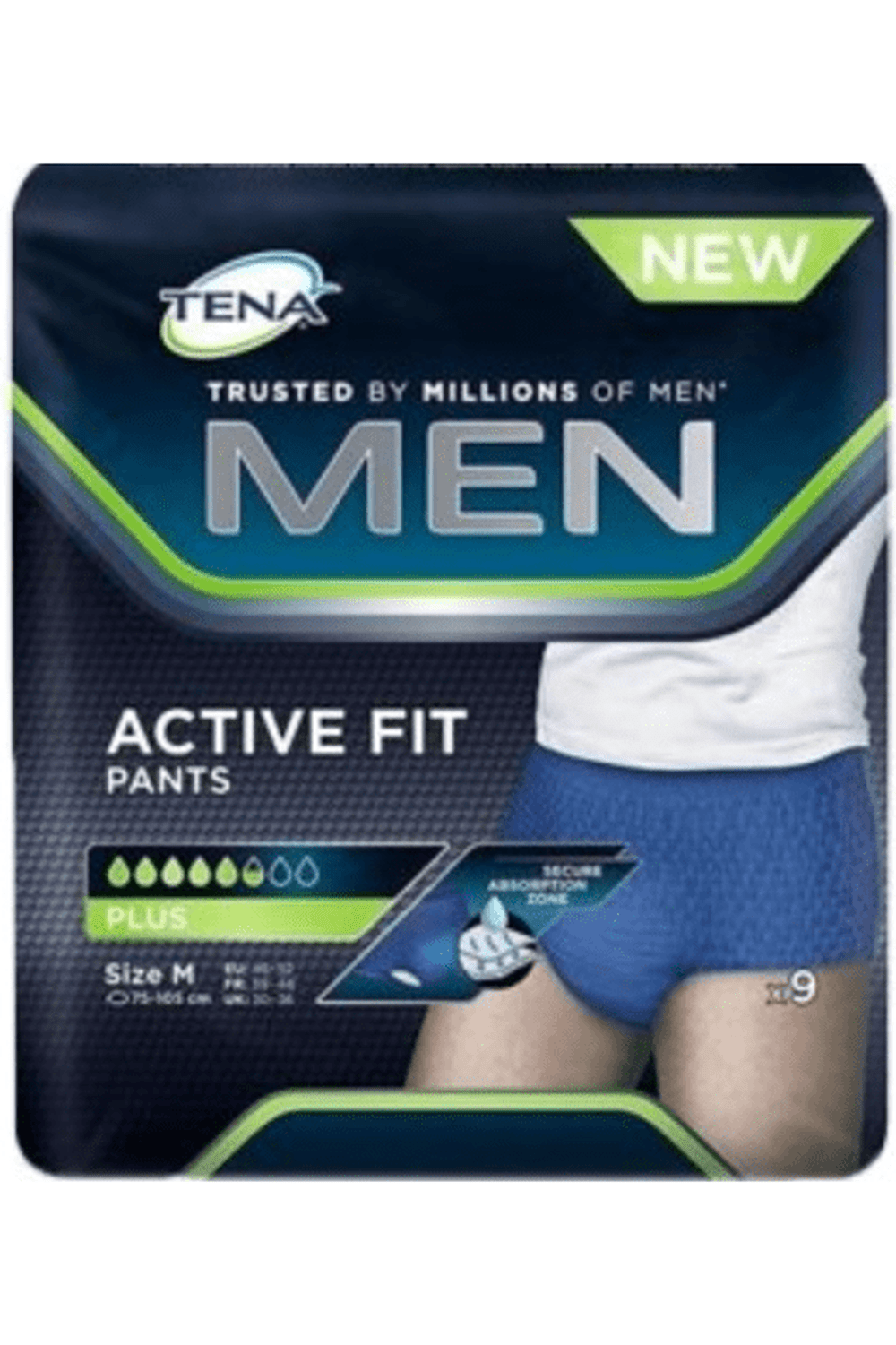 TENA Men Pants Plus Media PZ.9 – Mutandine Assorbenti Uomo per Incontinenza Moderata, Taglia Media