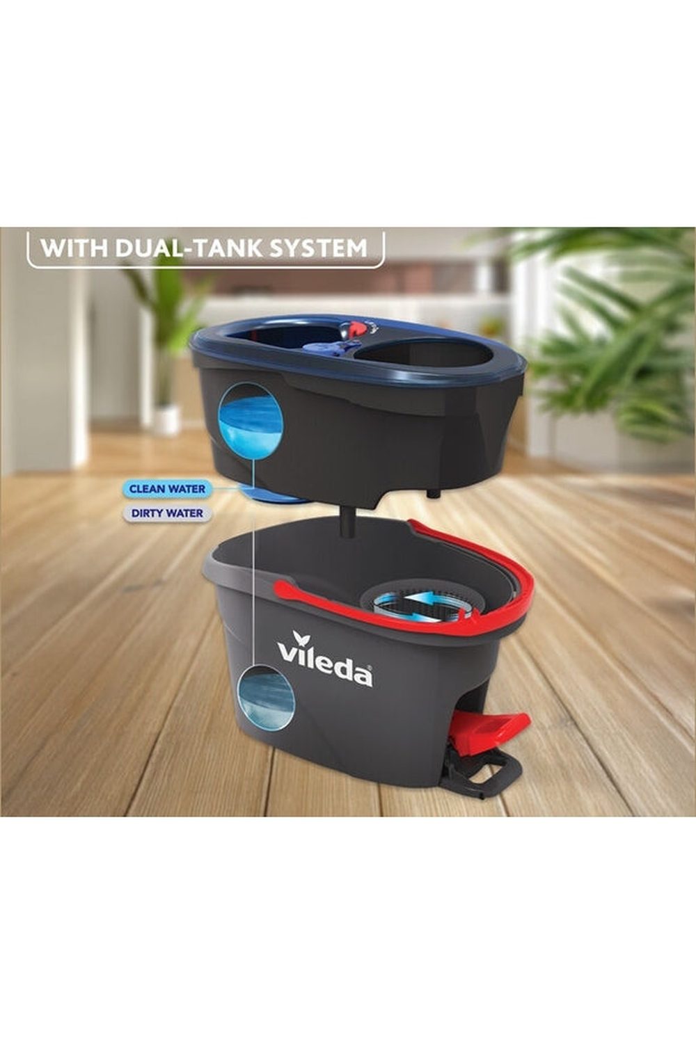 Vileda H2Pro Spin Mop – Sistema Lavapavimenti con Secchio a Doppia Vasca, Acqua Pulita ad Ogni Risciacquo