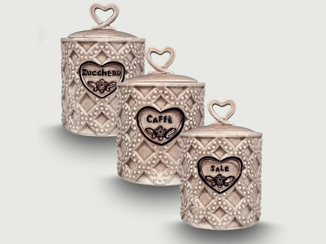 Set 3 Barattoli da Cucina 10 cm Ø x 15 cm H – Colore Tortora, Eleganti e Pratici