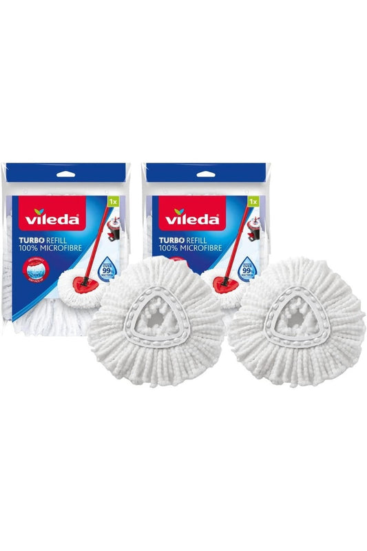 Vileda Turbo Easy Wring & Clean – Sistema Lavapavimenti con Secchio a Pedale e Manico Telescopico 85-130 cm + 2 Fiocchi di Ricambio in Microfibra EasyWring Turbo