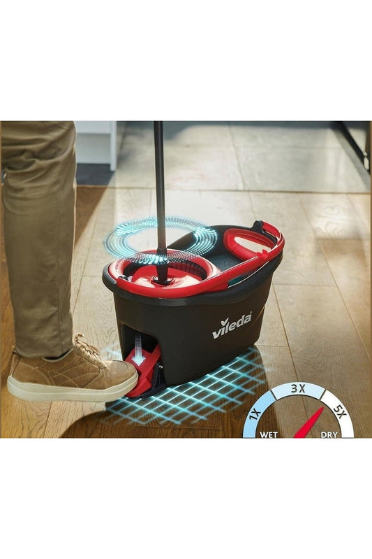 Vileda Turbo Easy Wring & Clean – Sistema Lavapavimenti con Secchio a Pedale, Mop in Microfibra 2in1, Manico Telescopico 85-130 cm