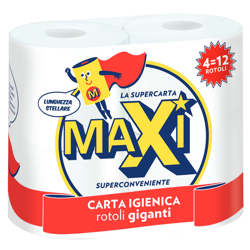 Carta Igienica Maxi 4 Rotoli 2 Veli  Extra Resistente e Morbida 10pz