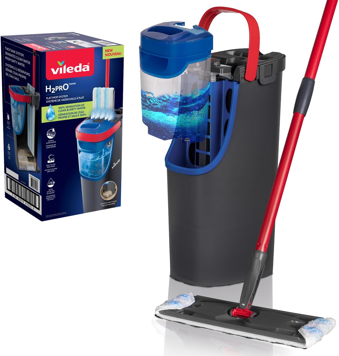 Vileda H2Pro FlatMop Sistema Doppia Vasca Mop Microfibra