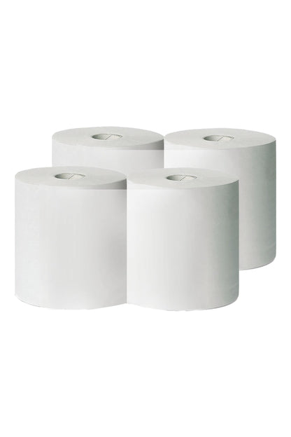 Samicash Bobina Carta in Rotolo, Confezione Scorta da 4 Rotoli, Doppio Velo, Bianco, 390 Strappi per Rotolo