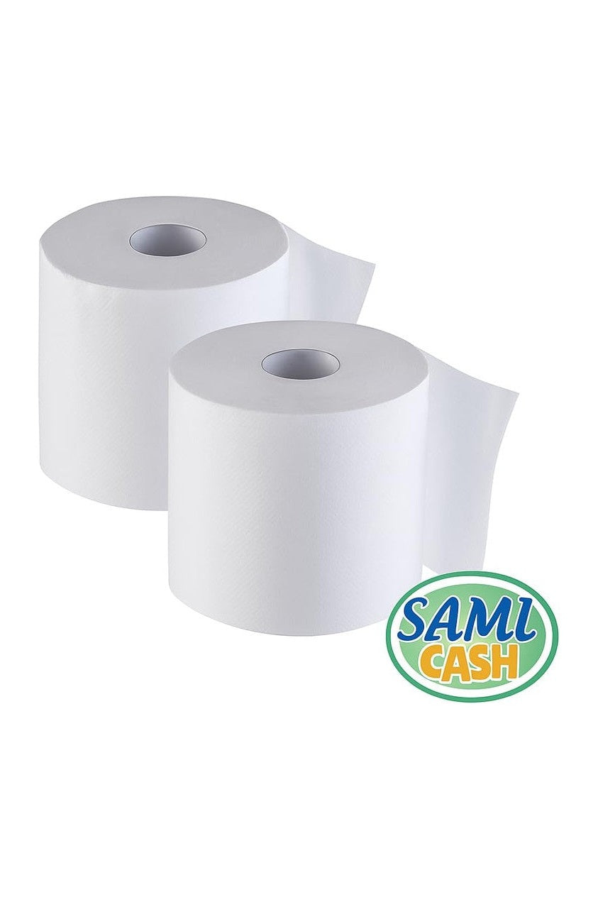 Samicash Bobina Carta in Rotolo, Confezione Scorta da 4 Rotoli, Doppio Velo, Bianco, 390 Strappi per Rotolo