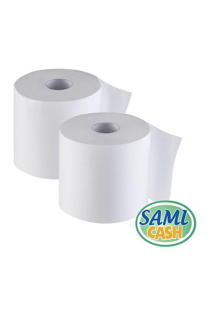 Samicash Bobina Carta in Rotolo, Confezione Scorta da 4 Rotoli, Doppio Velo, Bianco, 390 Strappi per Rotolo