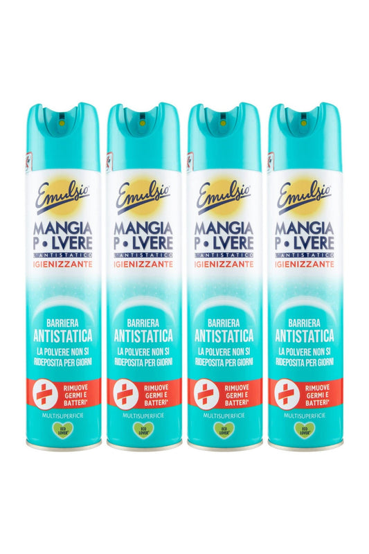 Emulsio Mangia Polvere 4x L'antistatico Igienizzante Multisuperficie Rimuove Polvere Germi e Batteri - 4 Flaconi Spray da 300ml ognuno