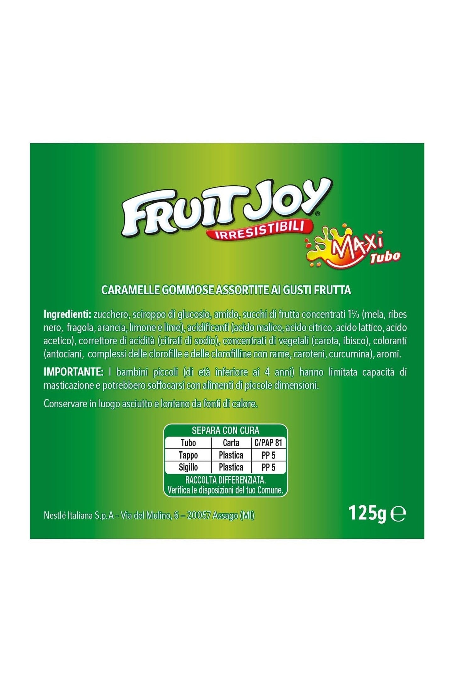 FRUIT JOY Original Caramelle Gommose alla Frutta Assortite, 12 Tubi da 125g (1,5kg)