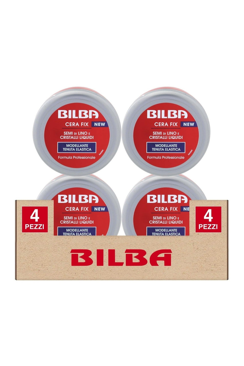 Bilba Cera Fix Modellante Capelli con Semi di Lino e Cristalli Liquidi Tenuta Elastica con Leggero Effetto Bagnato Profumazione Fresca Formula Professionale - 4 Barattoli da 100ml ognuno