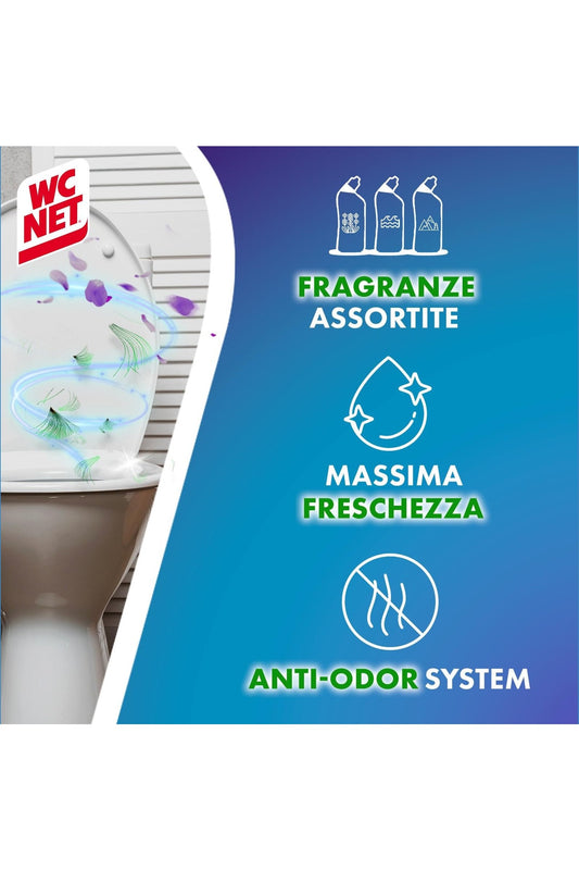 Wc Net - Profumoso Gel, Anticalcare e Igienizzante per WC, Fragranze Assortite, 700 ml x 12 Pezzi