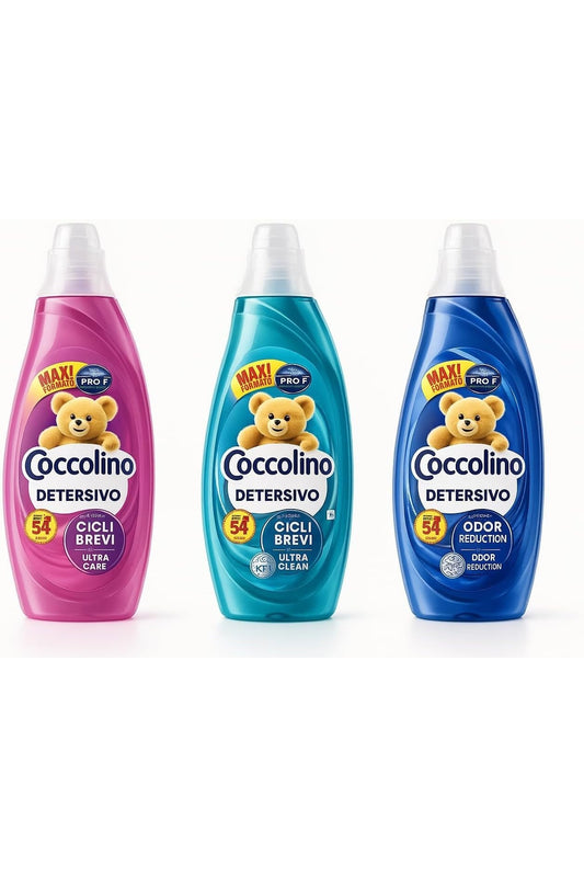 Coccolino Detersivo, Set 3 Flaconi, Ultra Clean + Ultra Care + Odor Protection, 54 Lavaggi Ciascuno