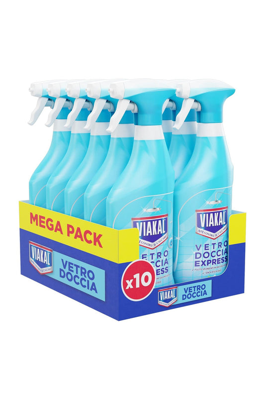 Viakal Anticalcare Detersivo Spray Doccia Senza Risciacquo, 10 x 500 ml, Rimozione del Calcare fino al 100%, Pulito brillante, Brillantezza che dura a lungo