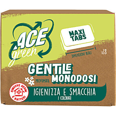 ACE Gentile Green Profumata Monodosi Igienizza e Smacchia Colorati Maxi Tabs 18 Pezzi